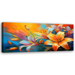 Leinwandbild, Pastellfarbene Lilien abstrakt - (90x30)