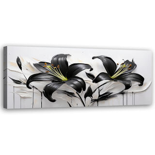 Leinwandbild, Abstrakte Blumen schwarze Lilien - (120x40)