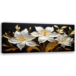Leinwandbild, Abstrakte Glamour-weiße Lilien-Blumen - (90x30)