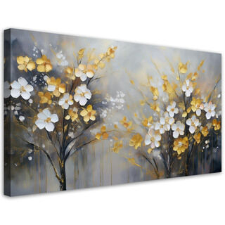 Leinwandbild, Abstrakte Baumblumen Gold - (120x60)
