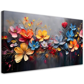 Leinwandbild, Gemalte Blumenkomposition - (120x60)