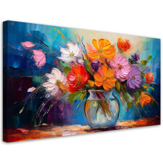 Leinwandbild, Bemalter Blumenstrauß in Vase - (80x40)