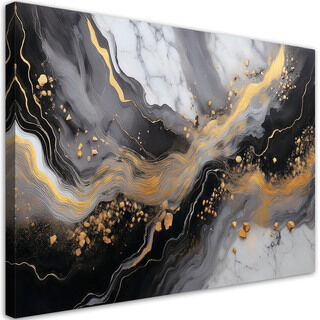 Leinwandbild, Abstraktion Marmor Gold Schwarz - (60x40)