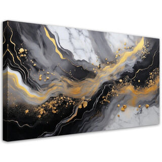 Leinwandbild, Abstraktion Marmor Gold Schwarz - (80x40)