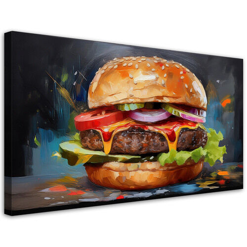 Leinwandbild, Burger-Sandwich-Essen - (120x60)