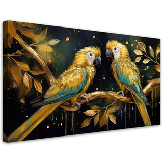 Leinwandbild, Papageienvögel Gold - (80x40)