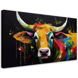 Leinwandbild, Abstrakte bunte schottische Kuh - (80x40)
