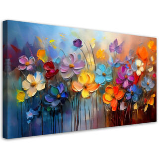 Leinwandbild, Bunt bemalte Blumen - (120x60)