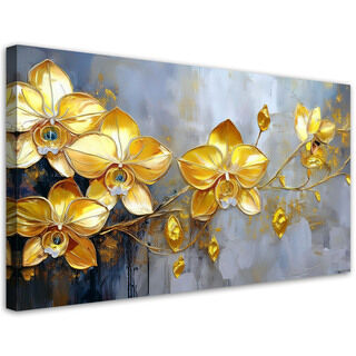 Leinwandbild, Goldene Orchideen-Glamour-Blumen - (80x40)