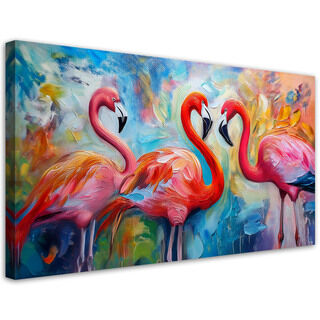 Leinwandbild, Flamingos Vögel Tiere abstrakt bunt. - (120x60)