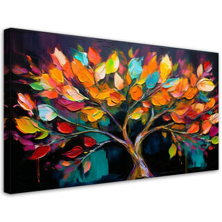 Leinwandbild, Bunter Baum bemalte Blätter - (80x40)