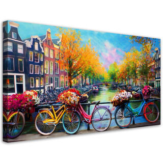 Leinwandbild, Amsterdam Fahrräder Stadtlandschaft - (80x40)