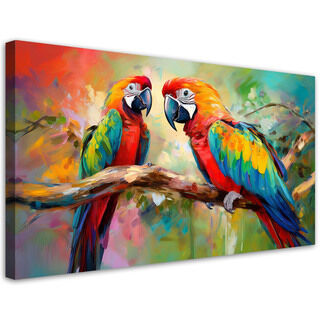 Leinwandbild, Papageien, Vögel, Tiere, bunt - (120x60)