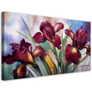 Leinwandbild, Blumen Iris rot bemalt - (80x40)