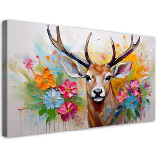 Leinwandbild, Hirschblumen abstrakte Tiere - (100x50)