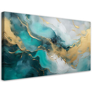 Leinwandbild, Marmor Abstraktion Glamour Gold Türkis - (80x40)