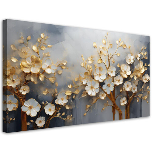 Leinwandbild, Magnolienbaum-Abstraktion Gold - (120x60)