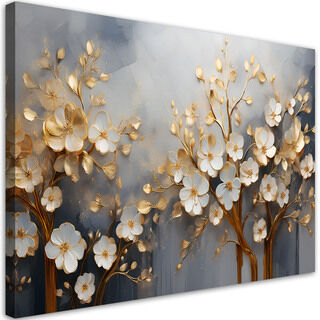 Leinwandbild, Magnolienbaum-Abstraktion Gold - (90x60)