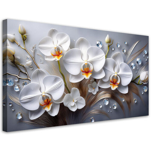 Leinwandbild, Orchideenblüte weiß 3D bemalt - (120x60)