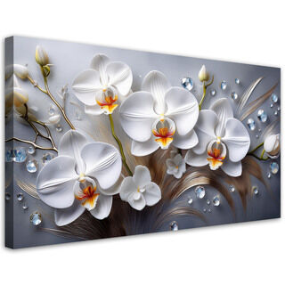 Leinwandbild, Orchideenblüte weiß 3D bemalt - (80x40)