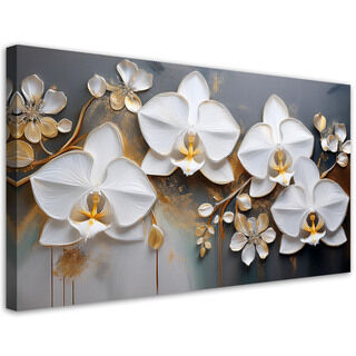 Leinwandbild, Orchideen-weiße Blumen-Abstraktion - (100x50)