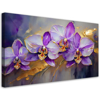 Leinwandbild, Bemalte Orchideen lila Blumen - (80x40)