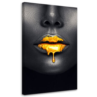 Leinwandbild, Goldene Lippen, weiblicher Glamour-Stil - (80x120)