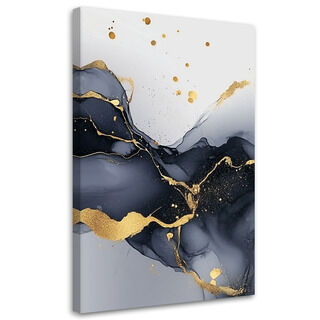 Leinwandbild, Schwarz-weißer Marmor mit Gold - (80x120)