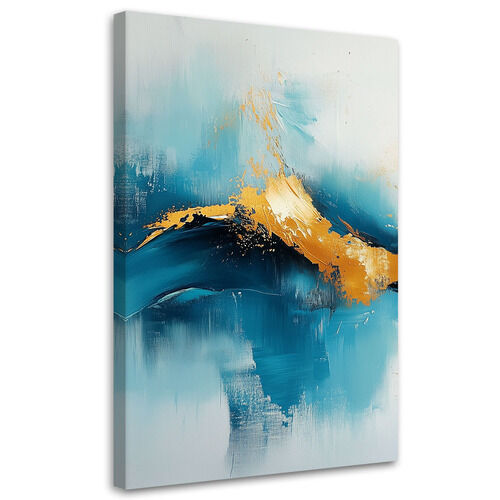 Leinwandbild, Abstraktes Türkis mit Vergoldung - (80x120)