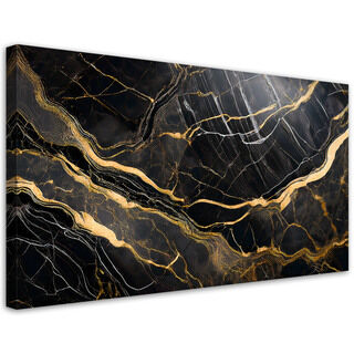 Leinwandbild, Schwarz/weißer Marmor mit Gold - (80x40)