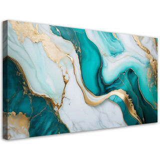 Leinwandbild, Türkiser Steinmarmor mit Gold - (120x60)