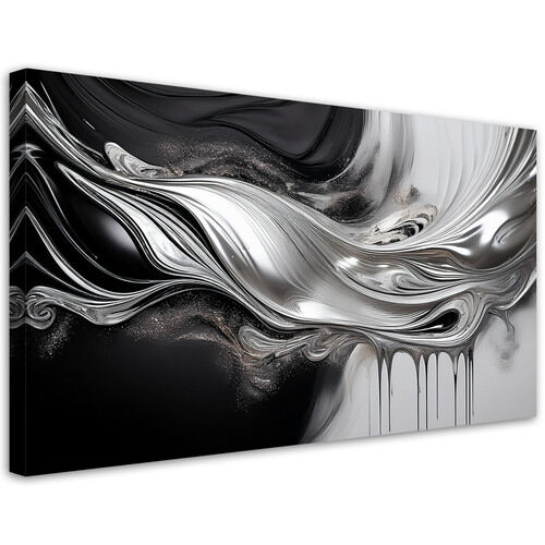Leinwandbild, Schwarz-Silber-3D-Abstraktion - (100x50)
