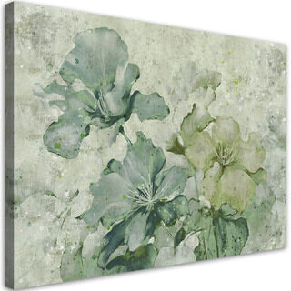 Leinwandbild, Grüne Blumen-Aquarell