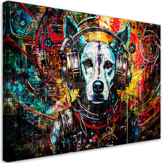 Leinwandbild, Hund mit Kopfhörern
