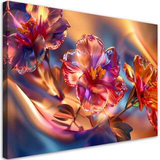Leinwandbild, Glänzende Glasblumen auf Leinwand