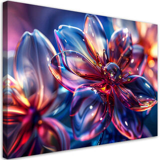 Leinwandbild, Glänzende 3D-Glasblumen