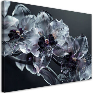 Leinwandbild, Blühende Glasblumen in Schwarz und Weiß