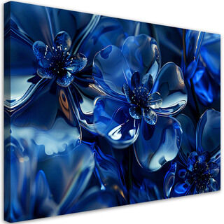 Leinwandbild, Blaue Glasblumen 3D