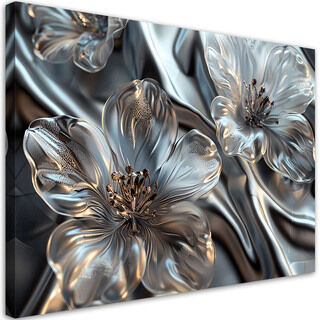Leinwandbild, Elegante silberne Glasblumen
