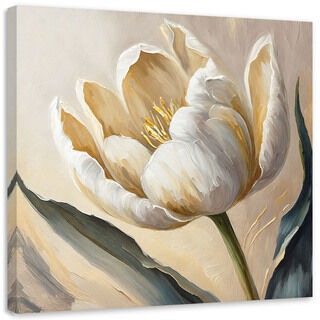 Leinwandbild, Tulpenblüten beige bemalt