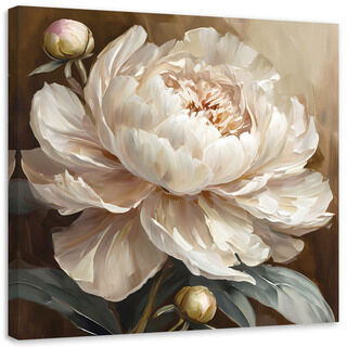Leinwandbild, Pfingstrose beige bemalt