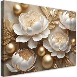 Leinwandbild, Goldene Glamourblumen 3D