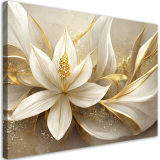 Leinwandbild, Goldene Glamourblumen 3D