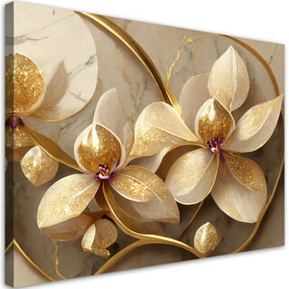 Leinwandbild, Goldene Glamourblumen