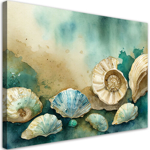 Leinwandbild, Muscheln türkisfarbenes Acryl
