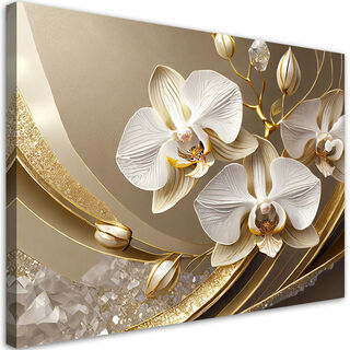 Leinwandbild, Goldene Orchideenblume 3D