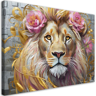 Leinwandbild, Löwe-Blumen-Tiere
