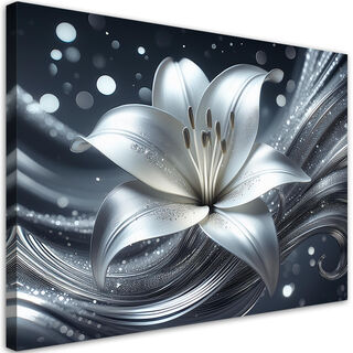 Leinwandbild, Silberne Abstraktionsblume