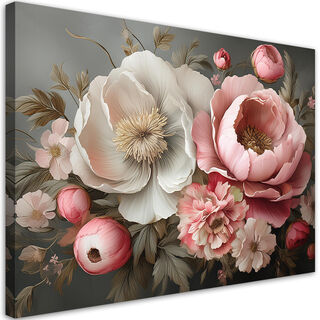 Leinwandbild, Natur, Laub, Blumen, Rosa