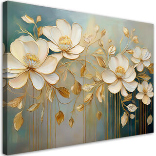 Leinwandbild, Weiß bemalte Blumen